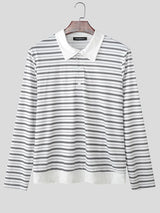 Men's Striped Turn Down Collar Long Sleeve Shirt SKUL50887