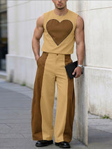Men's Avant-Garde Colorblock Heart Graphic Two Pieces Outfit SKUL64292