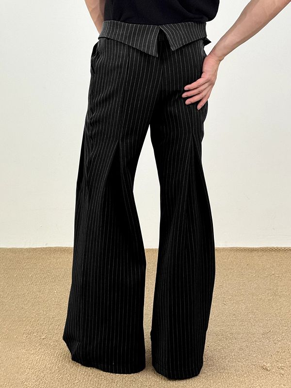 Men's Striped Embroidered Wide Leg High Waist Pant SKUL31995