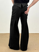 Men's Striped Embroidered Wide Leg High Waist Pant SKUL31995