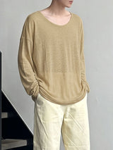 Men's Minimalist Harajuku Sheer Knit Scoop Neck Long Sleeve T-shirt SKUL70245
