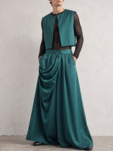 Men's Avant-Garde Stage Performance Asymmetrical Draped Pleat High Waist Floor Length Two Pieces Outfit SKUL77981