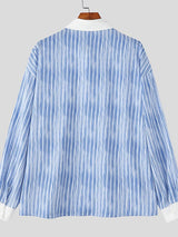 Men's 3D Floral Decoration Striped Long Sleeve Shirt SKUL48017