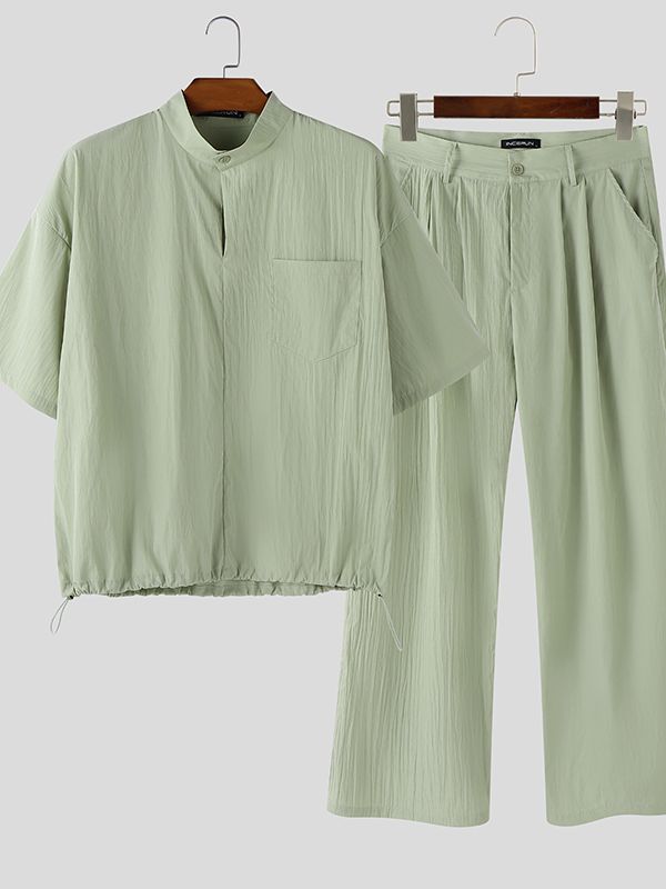 Men's Solid Color Casual Two Pieces Outfit SKUL46239