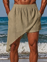 Men's Avant-Garde Deconstructed Asymmetric Drape Overlay Resort Beach Short SKUL71312