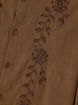 Men's Retro Early Autumn Floral Embroidered Puff Long Sleeve Stand Collar Shirt SKUL79744