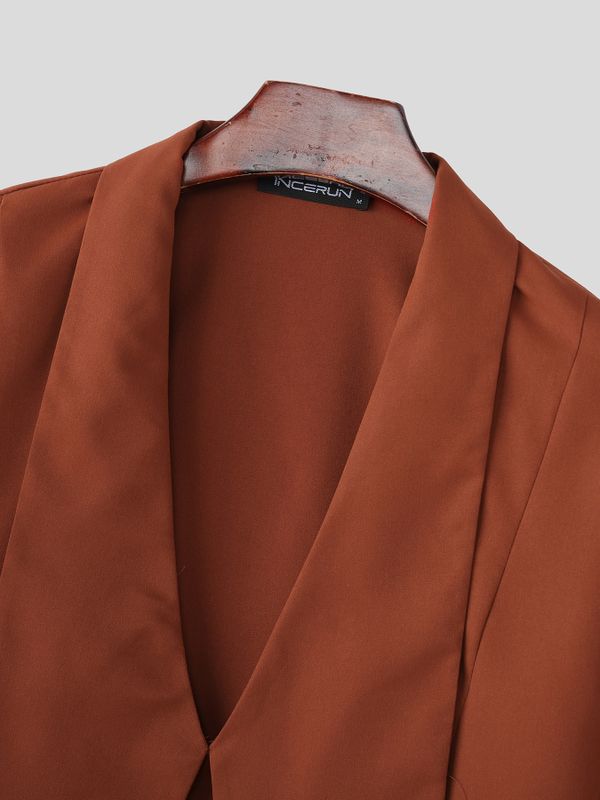 Men's Solid Color Ribbon Collar Long Sleeve Shirt SKUL56059