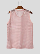 Men's High-Street Cutout Neckline Heavy Mesh Fitted Muscle Tank SKUL70406
