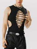 Mens Cutout Cross Solid Sleeveless Bodysuit SKUK12366