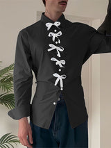 Men's Bow Patchwork Colorblock Long Sleeve Shirt SKUL24200
