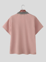 Men's Solid Color Lace Tie Short Sleeve Shirt SKUL56077