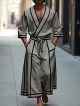 Mens Bold Stripe Contrast Color Two Pieces Outfit SKUL23933