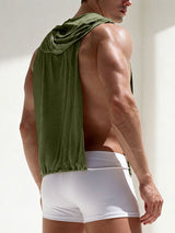 Men's Avant-Garde Resort Open Side Cutout Drawstring Hem Ribbed Sleeveless Hooded Tank SKUL78122