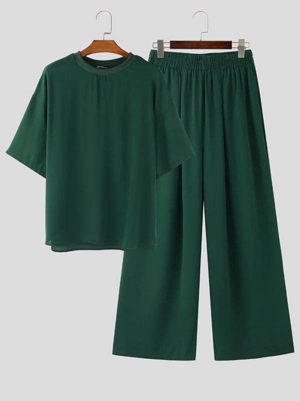 Men's Solid Color Semi Sheer Casual Two Pieces Outfit SKUL53020