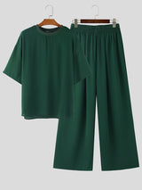 Men's Solid Color Semi Sheer Casual Two Pieces Outfit SKUL53020