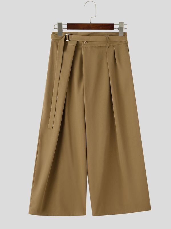 Men's Avant-Garde Pleated Layered Buckle Strap Pant SKUL59509