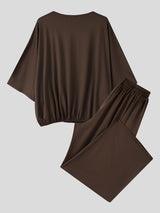 Men's Solid Color Knit Off Shoulder Two Pieces Outfit SKUL62783