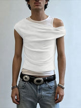Men's Avant-Garde Asymmetrical Off-the-Shoulder Draped Tank SKUL65198