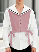 Men's Contrast Color Sailor Collar Long Sleeve Shirt SKUL46106