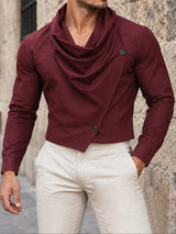 [Pre-order] Men's Smart Chic Evening Gala Draped Cowl Neck Asymmetric Wrap Cropped Shirt SKUL88513