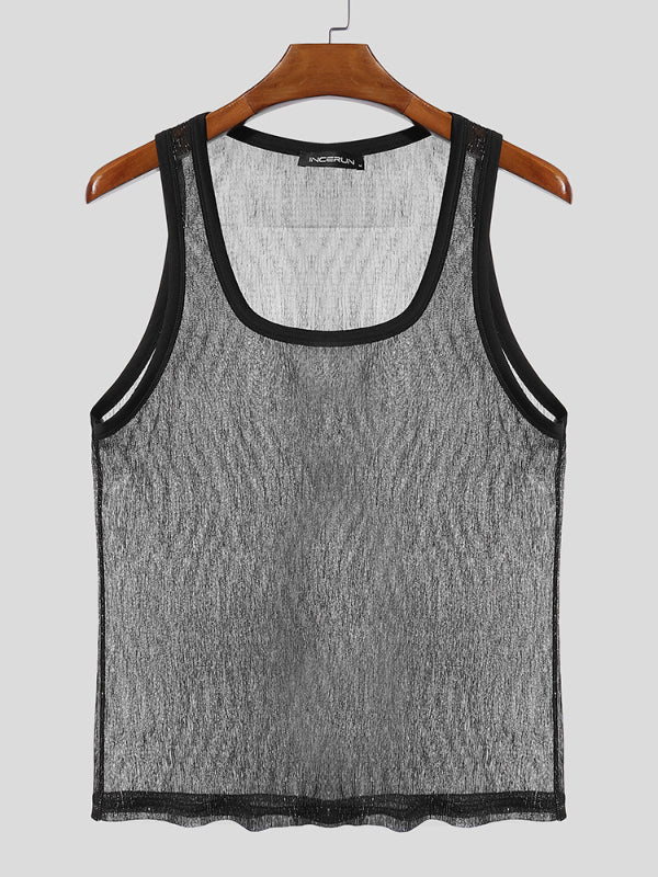Mens Glitter Sheer Mesh Square Neck Tank SKUL14207