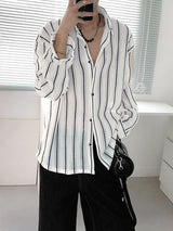 Men's Striped Textured Semi-Sheer Long Sleeve Shirt SKUL32790