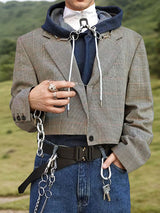 Men's Plaid Cropped Long Sleeve Blazer SKUL28398