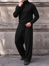 Men's Chill Minimalist City Walk Turtleneck Ribbed Knit Two Pieces Outfit SKUL85953