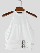 Men's Avant-Garde Mock Neck Mesh Panel Double Buckle Cropped Tank SKUL55394