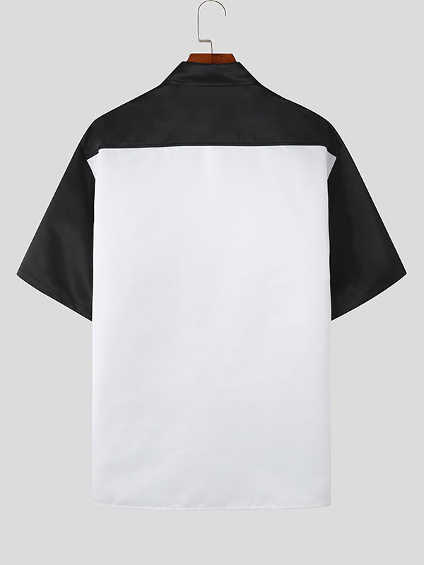 Mens Contrast Patchwork Drawcord Pocket Shirt SKUK15844