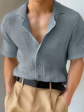 Mens Solid Mesh Textured Short Sleeve Shirt SKUK54197
