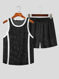 Mens Striped Patchwork Mesh Two Pieces Outfits SKUK11780