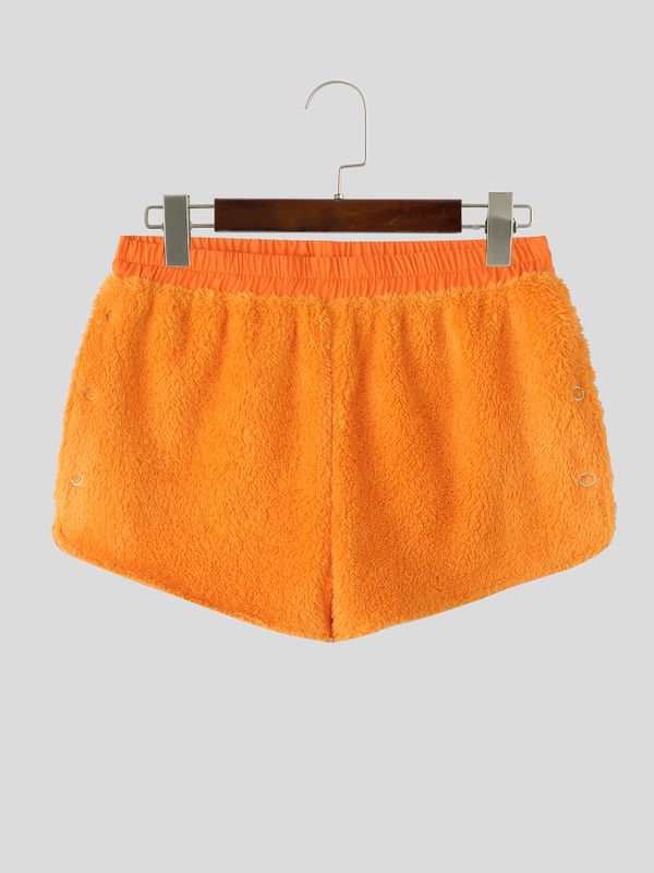 Men's Avant-Garde Fluffy Fleece Side Snap Button Split Booty Short SKUL74875