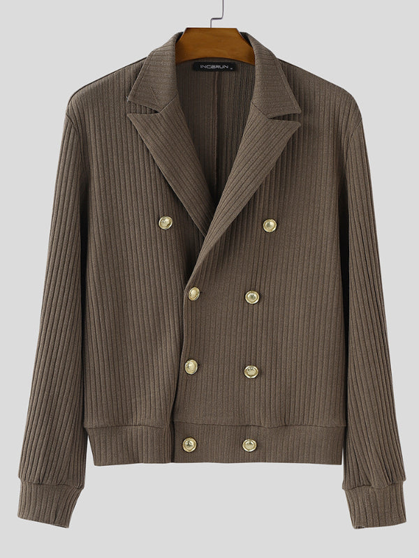 Men's Knit Textured Double Breasted Casual Long Sleeve Jacket SKUL30440