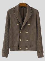 Men's Knit Textured Double Breasted Casual Long Sleeve Jacket SKUL30440