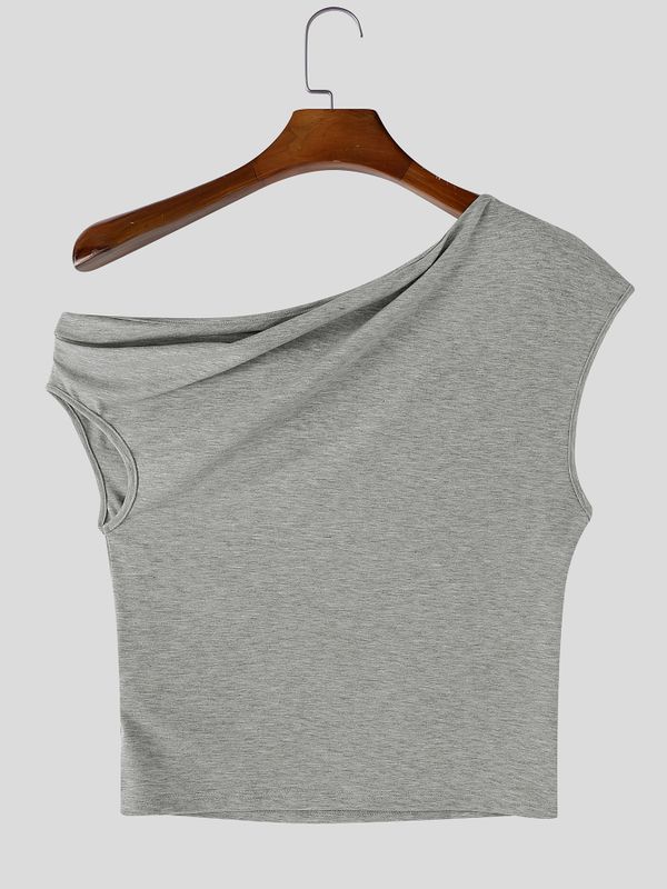 Men's Avant-Garde Asymmetrical Off-the-Shoulder Draped Tank SKUL65198