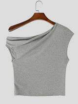 Men's Avant-Garde Asymmetrical Off-the-Shoulder Draped Tank SKUL65198