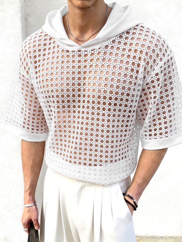 Men's Avant-Garde Geometric Open-Weave Mesh Short Sleeve T-shirt SKUL76468