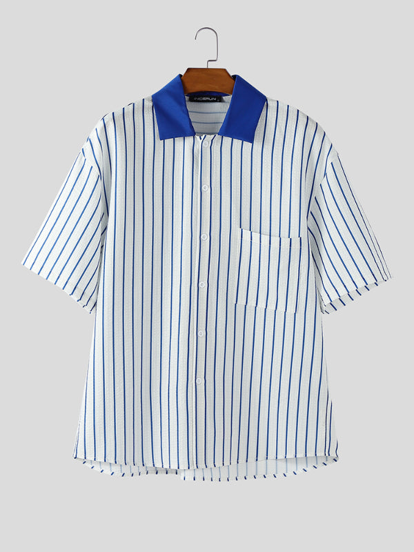 Mens Striped Loose Fit Short Sleeve Shirt SKUL16890