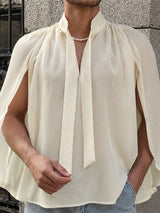 Men's Avant-Garde Romantic Flowy Cape Sleeve Tie-Neck Shirt SKUL76397