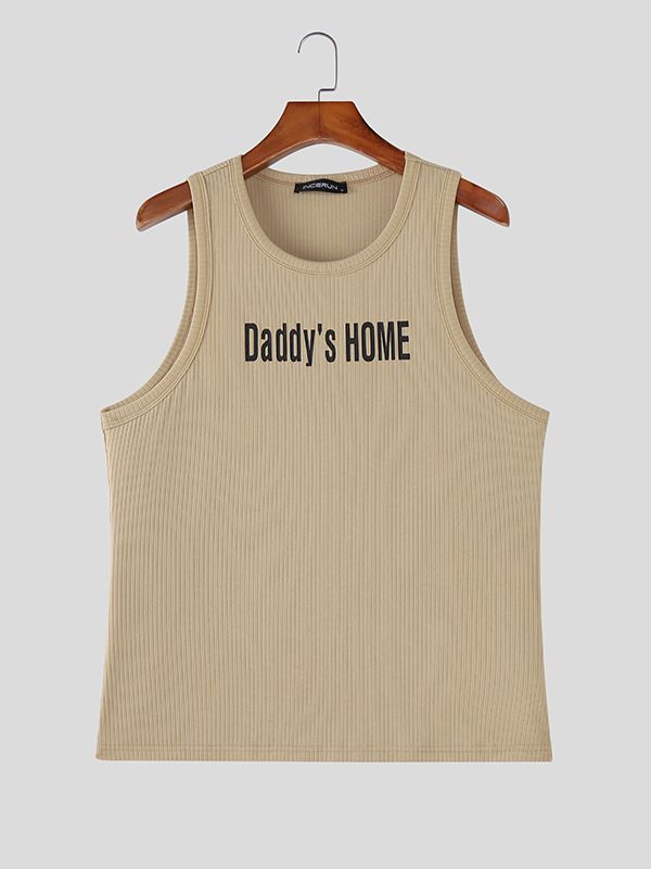 Men's Solid Color Slogan Print Casual Tank SKUL51915