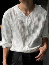 Men's Solid Color Textured Long Sleeve Shirt SKUL41190