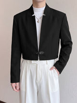 Men's Avant-Garde Minimalist Leather Buckle Cropped Blazer SKUL77993