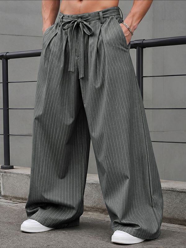 Men's High-Street Japanese Harajuku Pinstripe Wide-Leg Pant SKUL75700