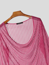 Men's Sexy Party Sheer Mesh Stripe Long Sleeve Cowl Neck T-shirt SKUL78343