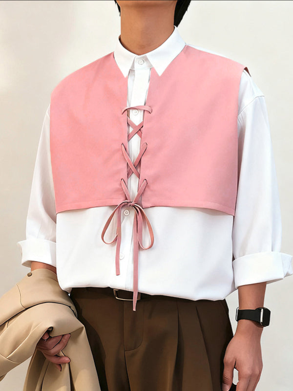 Men's Color Block Drawstring Long Sleeve Shirt SKUL39391