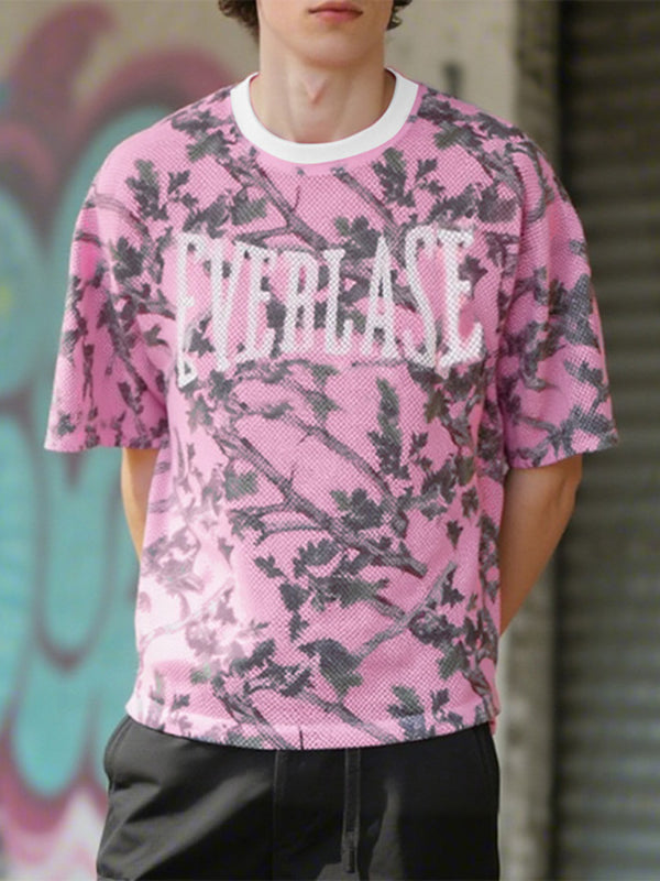 Men's Letter Print Semi-Sheer Short Sleeve T-Shirt SKUL20294