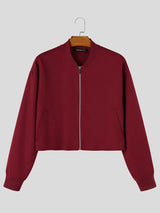 Men's Clean-Fit Minimalist Daily Commute Ribbed Stand Collar Zipper Boxy Jacket SKUL86037