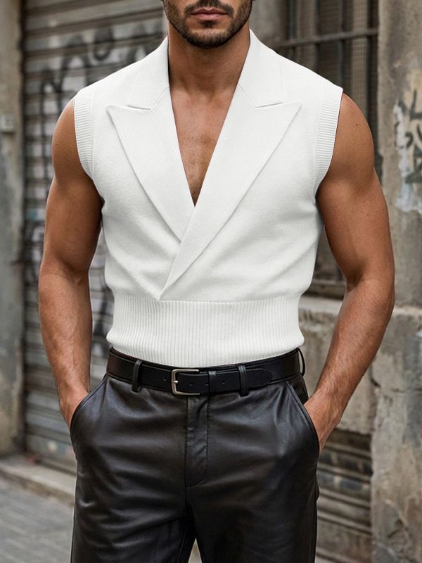 Men's Solid Color Knit Lapel Tank SKUL54073