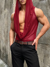 Men's Sheer Mesh Cowl Neck Hooded Tank SKUL54096